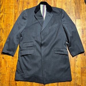 ETRO Milano Men's Dark‎ Gray 100% Wool Long Evening Coat Velvet Collar Size 56